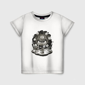 Детская футболка 3D с принтом Монстр-Джими в Белгороде, 100% гипоаллергенный полиэфир | прямой крой, круглый вырез горловины, длина до линии бедер, чуть спущенное плечо, ткань немного тянется | белая | дьявол | монстр | прикольная | принт | страшная | циклоп