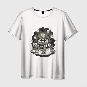 Мужская футболка 3D с принтом Монстр-Джими в Белгороде, 100% полиэфир | прямой крой, круглый вырез горловины, длина до линии бедер | белая | дьявол | монстр | прикольная | принт | страшная | циклоп