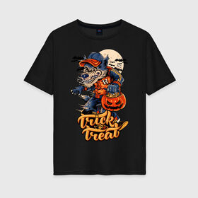 Женская футболка хлопок Oversize с принтом Trick or treat. Хэллоуин в Белгороде, 100% хлопок | свободный крой, круглый ворот, спущенный рукав, длина до линии бедер
 | halloween | helloween | trick or treat | монстры | приколы | тыква | ужасы | хеллоуин | хэллоуин