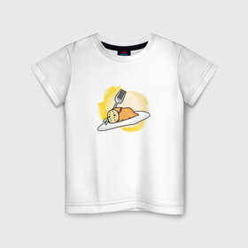 Детская футболка хлопок с принтом Gandetama в Белгороде, 100% хлопок | круглый вырез горловины, полуприлегающий силуэт, длина до линии бедер | gudetama | аниме | гудетама | желток | стекающее яйцо | уставшее яйцо | яйца
