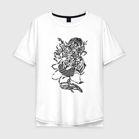 Мужская футболка хлопок Oversize с принтом цветы абстракция графика в Белгороде, 100% хлопок | свободный крой, круглый ворот, “спинка” длиннее передней части | абстракция | графика | подсолнух | розы | цветы