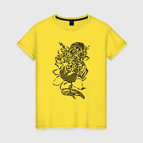 Женская футболка хлопок с принтом цветы абстракция графика в Белгороде, 100% хлопок | прямой крой, круглый вырез горловины, длина до линии бедер, слегка спущенное плечо | абстракция | графика | подсолнух | розы | цветы