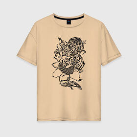 Женская футболка хлопок Oversize с принтом цветы абстракция графика в Белгороде, 100% хлопок | свободный крой, круглый ворот, спущенный рукав, длина до линии бедер
 | абстракция | графика | подсолнух | розы | цветы