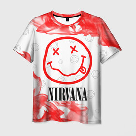 Мужская футболка 3D с принтом NIRVANA / НИРВАНА в Белгороде, 100% полиэфир | прямой крой, круглый вырез горловины, длина до линии бедер | Тематика изображения на принте: band | cobain | face | kurt | logo | music | nirvana | rock | rocknroll | группа | кобейн | курт | лого | логотип | музыка | музыкальная | нирвана | рожица | рок | рокнролл | символ