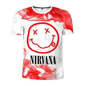 Мужская футболка 3D спортивная с принтом NIRVANA / НИРВАНА в Белгороде, 100% полиэстер с улучшенными характеристиками | приталенный силуэт, круглая горловина, широкие плечи, сужается к линии бедра | band | cobain | face | kurt | logo | music | nirvana | rock | rocknroll | группа | кобейн | курт | лого | логотип | музыка | музыкальная | нирвана | рожица | рок | рокнролл | символ