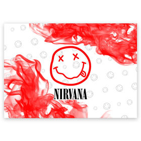 Поздравительная открытка с принтом NIRVANA / НИРВАНА в Белгороде, 100% бумага | плотность бумаги 280 г/м2, матовая, на обратной стороне линовка и место для марки
 | band | cobain | face | kurt | logo | music | nirvana | rock | rocknroll | группа | кобейн | курт | лого | логотип | музыка | музыкальная | нирвана | рожица | рок | рокнролл | символ