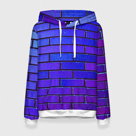 Женская толстовка 3D с принтом Brick в Белгороде, 100% полиэстер  | двухслойный капюшон со шнурком для регулировки, мягкие манжеты на рукавах и по низу толстовки, спереди карман-кенгуру с мягким внутренним слоем. | blue | brick | purple | texture | wall | кирпич | кирпичный | синий | стена | текстура | фиолетовый