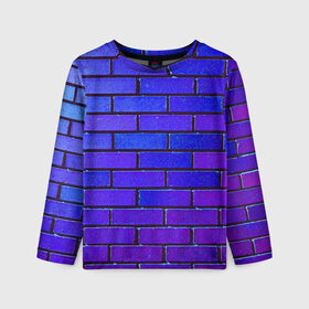 Детский лонгслив 3D с принтом Brick в Белгороде, 100% полиэстер | длинные рукава, круглый вырез горловины, полуприлегающий силуэт
 | blue | brick | purple | texture | wall | кирпич | кирпичный | синий | стена | текстура | фиолетовый