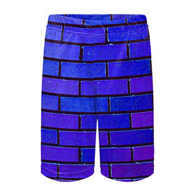 Детские спортивные шорты 3D с принтом Brick в Белгороде,  100% полиэстер
 | пояс оформлен широкой мягкой резинкой, ткань тянется
 | blue | brick | purple | texture | wall | кирпич | кирпичный | синий | стена | текстура | фиолетовый