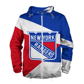 Мужская ветровка 3D с принтом Нью-Йорк Рейнджерс в Белгороде, 100% полиэстер | подол и капюшон оформлены резинкой с фиксаторами, два кармана без застежек по бокам, один потайной карман на груди | Тематика изображения на принте: hockey | new york | new york rangers | nhl | rangers | usa | нхл | нью йорк | нью йорк рейнджерс | рейнджерс | спорт | сша | хоккей | шайба