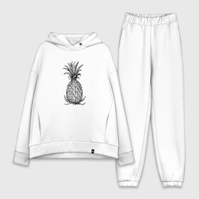 Женский костюм хлопок Oversize с принтом Ананас в Белгороде,  |  | drawing | pineapple | ананас | моргенштерн | рисунок | фрукт | чб