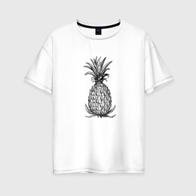 Женская футболка хлопок Oversize с принтом Ананас в Белгороде, 100% хлопок | свободный крой, круглый ворот, спущенный рукав, длина до линии бедер
 | drawing | pineapple | ананас | моргенштерн | рисунок | фрукт | чб