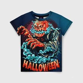 Детская футболка 3D с принтом Halloween B-o-o в Белгороде, 100% гипоаллергенный полиэфир | прямой крой, круглый вырез горловины, длина до линии бедер, чуть спущенное плечо, ткань немного тянется | арт | графика | ночь | тыквы | ужасы | хэллоуин