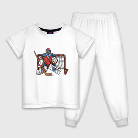 Детская пижама хлопок с принтом Хоккейный вратарь в Белгороде, 100% хлопок |  брюки и футболка прямого кроя, без карманов, на брюках мягкая резинка на поясе и по низу штанин
 | 