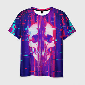 Мужская футболка 3D с принтом Skull glitch в Белгороде, 100% полиэфир | прямой крой, круглый вырез горловины, длина до линии бедер | color | fashion | glitch | jaw | skull | vanguard | авангард | глитч | мода | пасть | цвет | череп