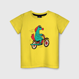 Детская футболка хлопок с принтом Конь на мотоцикле в Белгороде, 100% хлопок | круглый вырез горловины, полуприлегающий силуэт, длина до линии бедер | art | bike | biker | cool | horse | illustration | jawa | motorcycle | арт | байк | байкер | бунтарь | гонит | едет | иллюстрация | кринж | крутая | крутой | летит | лошадь | мопед | мотоцикл | прикол | рисунок | скутер | упоротая