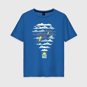 Женская футболка хлопок Oversize с принтом Воздушный шарик и погода в Белгороде, 100% хлопок | свободный крой, круглый ворот, спущенный рукав, длина до линии бедер
 | aerostat | art | balloon | balloons | cloud | clouds | illustration | mountain | mountains | nature | ocean | rainbow | sea | storm | sun | weather | арт | воздух | горы | гроза | иллюстрация | море | океан | погода | радуга | сол