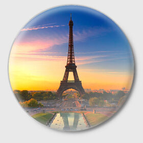 Значок с принтом Эйфелева башня в Белгороде,  металл | круглая форма, металлическая застежка в виде булавки | paris | башня | париж | франция | эйфелева башня