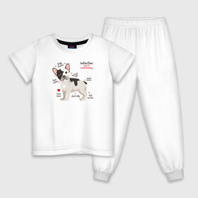 Детская пижама хлопок с принтом Французский бульдог funny pet в Белгороде, 100% хлопок |  брюки и футболка прямого кроя, без карманов, на брюках мягкая резинка на поясе и по низу штанин
 | Тематика изображения на принте: bulldog | dog | french bulldog | funny | honey | pet | бульдог | бульдожка | девушкам | забавный | инструкция | кутенок | милый | пес | песик | питомцы | прикольный | пушистый | сердечко | смешной | собака