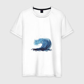 Мужская футболка хлопок с принтом Морская волна в Белгороде, 100% хлопок | прямой крой, круглый вырез горловины, длина до линии бедер, слегка спущенное плечо. | Тематика изображения на принте: брызги | вода | волна | море | океан | синий | шторм