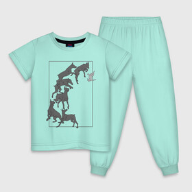 Детская пижама хлопок с принтом Доберманы в Белгороде, 100% хлопок |  брюки и футболка прямого кроя, без карманов, на брюках мягкая резинка на поясе и по низу штанин
 | dogs | графика | движение | доберман | композиция | котенок | рамка | собаки