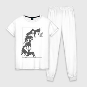 Женская пижама хлопок с принтом Доберманы в Белгороде, 100% хлопок | брюки и футболка прямого кроя, без карманов, на брюках мягкая резинка на поясе и по низу штанин | dogs | графика | движение | доберман | композиция | котенок | рамка | собаки