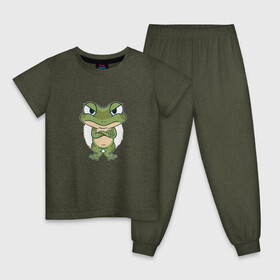 Детская пижама хлопок с принтом Сердитый лягушонок в Белгороде, 100% хлопок |  брюки и футболка прямого кроя, без карманов, на брюках мягкая резинка на поясе и по низу штанин
 | Тематика изображения на принте: angry | bite | bites | cute | frog | froggy | frogs | grumpy | paw | paws | братец | возмущение | забавный | земноводное | земноводные | ква | лапка | лапки | лягушка | милота | милый | недовольный | обиделся | обижулька | сердится