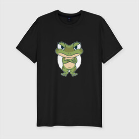 Мужская футболка хлопок Slim с принтом Сердитый лягушонок в Белгороде, 92% хлопок, 8% лайкра | приталенный силуэт, круглый вырез ворота, длина до линии бедра, короткий рукав | Тематика изображения на принте: angry | bite | bites | cute | frog | froggy | frogs | grumpy | paw | paws | братец | возмущение | забавный | земноводное | земноводные | ква | лапка | лапки | лягушка | милота | милый | недовольный | обиделся | обижулька | сердится