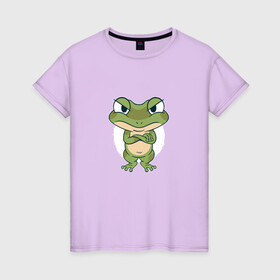 Женская футболка хлопок с принтом Сердитый лягушонок в Белгороде, 100% хлопок | прямой крой, круглый вырез горловины, длина до линии бедер, слегка спущенное плечо | angry | bite | bites | cute | frog | froggy | frogs | grumpy | paw | paws | братец | возмущение | забавный | земноводное | земноводные | ква | лапка | лапки | лягушка | милота | милый | недовольный | обиделся | обижулька | сердится