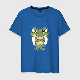 Мужская футболка хлопок с принтом Сердитый лягушонок в Белгороде, 100% хлопок | прямой крой, круглый вырез горловины, длина до линии бедер, слегка спущенное плечо. | Тематика изображения на принте: angry | bite | bites | cute | frog | froggy | frogs | grumpy | paw | paws | братец | возмущение | забавный | земноводное | земноводные | ква | лапка | лапки | лягушка | милота | милый | недовольный | обиделся | обижулька | сердится