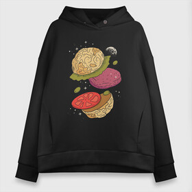 Женское худи Oversize хлопок с принтом Луна бургер в Белгороде, френч-терри — 70% хлопок, 30% полиэстер. Мягкий теплый начес внутри —100% хлопок | боковые карманы, эластичные манжеты и нижняя кромка, капюшон на магнитной кнопке | burger | food | funny | galaxy | hamburger | illustration | joke | moon | planet | space | start | булочки | в разрезе | галактика | гамбургер | гриль | еда | звезды | иллюстрация | космос | котлета | лист | оливки | планета | прикол | разрез | 