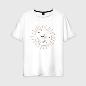 Женская футболка хлопок Oversize с принтом Возрождение в Белгороде, 100% хлопок | свободный крой, круглый ворот, спущенный рукав, длина до линии бедер
 | жизнь | звезды | луна | луч | минимализм | природа | рука | солнце | черный | экология