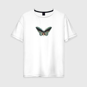 Женская футболка хлопок Oversize с принтом Бабочка в Белгороде, 100% хлопок | свободный крой, круглый ворот, спущенный рукав, длина до линии бедер
 | бабочка | зеленая бабочка | насекомое