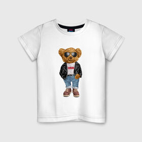 Детская футболка хлопок с принтом Медведь модный в Белгороде, 100% хлопок | круглый вырез горловины, полуприлегающий силуэт, длина до линии бедер | арт | животные | картинка | медведь | медвежонок | мишка | мода | модные | про медвежонка | рисунок