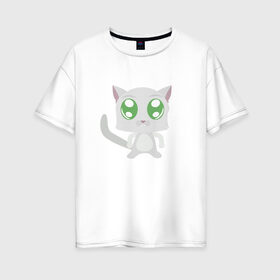 Женская футболка хлопок Oversize с принтом Котик в Белгороде, 100% хлопок | свободный крой, круглый ворот, спущенный рукав, длина до линии бедер
 | cat | chibi | cute | кот | котенок | котик | котэ | милый | няша | чиби