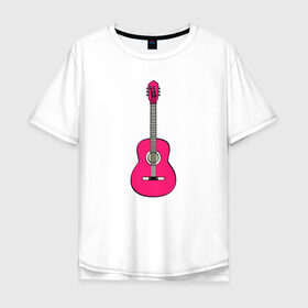 Мужская футболка хлопок Oversize с принтом Розовая гитара в Белгороде, 100% хлопок | свободный крой, круглый ворот, “спинка” длиннее передней части | girl | guitar | music | pink | pop | rock | артист | гитара | гитарист | гламур | девочкам | девушке | инструмент | клавиши | мелодия | музыка | музыкальные инструменты | музыкант | ноты | песни | подарок | поп | попса
