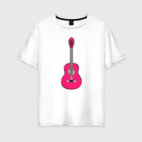 Женская футболка хлопок Oversize с принтом Розовая гитара в Белгороде, 100% хлопок | свободный крой, круглый ворот, спущенный рукав, длина до линии бедер
 | girl | guitar | music | pink | pop | rock | артист | гитара | гитарист | гламур | девочкам | девушке | инструмент | клавиши | мелодия | музыка | музыкальные инструменты | музыкант | ноты | песни | подарок | поп | попса