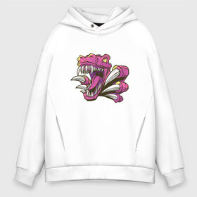 Мужское худи Oversize хлопок с принтом Pink Raptor в Белгороде, френч-терри — 70% хлопок, 30% полиэстер. Мягкий теплый начес внутри —100% хлопок | боковые карманы, эластичные манжеты и нижняя кромка, капюшон на магнитной кнопке | art | claw | claws | dino | dinosaur | drawing | drawings | fang | fangs | illustration | veloceraptor | арт | велоцераптор | велоцираптор | дино | динозавр | зубы | иллюстрация | клык | клыки | коготь | когти | охотник | пасть | раптор | рис