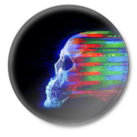 Значок с принтом Glitch skull в Белгороде,  металл | круглая форма, металлическая застежка в виде булавки | color | glitch | paint | skull | vanguard | авангард | глитч | краска | цвет | череп