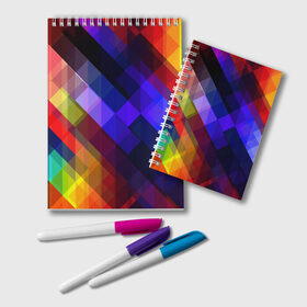 Блокнот с принтом Горен в Белгороде, 100% бумага | 48 листов, плотность листов — 60 г/м2, плотность картонной обложки — 250 г/м2. Листы скреплены удобной пружинной спиралью. Цвет линий — светло-серый
 | abstraction | colorful | cubes | obliquely | stripes | texture | абстракция | кубы | наискось | полосы | разноцветный | текстура