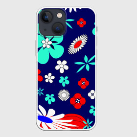 Чехол для iPhone 13 mini с принтом Lorri в Белгороде,  |  | Тематика изображения на принте: blue | flowers | leaves | patterns | summer | texture | летний | листки | синий | текстура | узоры | цветы