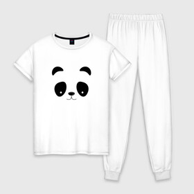 Женская пижама хлопок с принтом Панда в Белгороде, 100% хлопок | брюки и футболка прямого кроя, без карманов, на брюках мягкая резинка на поясе и по низу штанин | panda | животные | медведь | милый | мишка | мультяшный | панда | рисунок | тропический