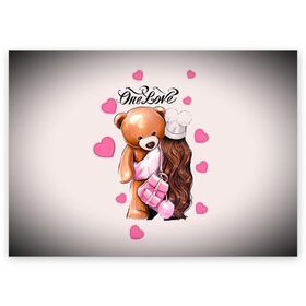 Поздравительная открытка с принтом Любовь в Белгороде, 100% бумага | плотность бумаги 280 г/м2, матовая, на обратной стороне линовка и место для марки
 | love | one love | влюбленность | девушка | жена | кофе | люблю | милые создания | милый | мишка | муж | отношения | подарок | романтика | свадьба | сердечко | сердце