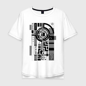 Мужская футболка хлопок Oversize с принтом Будущее, космос, абстракт в Белгороде, 100% хлопок | свободный крой, круглый ворот, “спинка” длиннее передней части | абстракция | будущее | киберпанк | космос | круги | механизм | надпись | символ | схема | узор