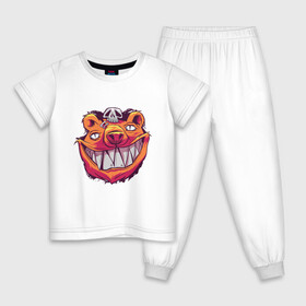Детская пижама хлопок с принтом Страшный медведь в Белгороде, 100% хлопок |  брюки и футболка прямого кроя, без карманов, на брюках мягкая резинка на поясе и по низу штанин
 | Тематика изображения на принте: angry | art | bear | grizzly | mad | piercing | raging | scary | skull | tattoo | teeth | white | безумный | белый | бурый | гриззли | гризли | злой | зубы | медвежонок | миша | мишка | пасть | пирсинг | псих | рык | рычит | серый | тату | та