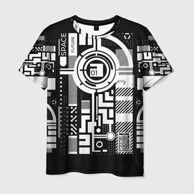 Мужская футболка 3D с принтом Будущее,01, в Белгороде, 100% полиэфир | прямой крой, круглый вырез горловины, длина до линии бедер | абстракция | киберпанк | круги | механизм | надпись | символ | схема | узор