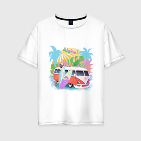 Женская футболка хлопок Oversize с принтом летнее настроение в Белгороде, 100% хлопок | свободный крой, круглый ворот, спущенный рукав, длина до линии бедер
 | активный отдых | жара | лето | море | океан | пляж | путешествие | серфинг | солнце | тропики | фургон