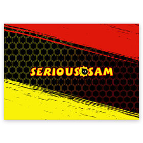 Поздравительная открытка с принтом SERIOUS SAM / Крутой Сэм в Белгороде, 100% бумага | плотность бумаги 280 г/м2, матовая, на обратной стороне линовка и место для марки
 | croteam | game | games | logo | sam | serious | бомба | бомбочка | игра | игры | крутой | лого | логотип | логотипы | серьезный | символ | символы | сэм