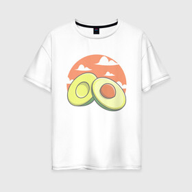 Женская футболка хлопок Oversize с принтом Avocado в Белгороде, 100% хлопок | свободный крой, круглый ворот, спущенный рукав, длина до линии бедер
 | avocado | avokado | kawai | kawaii | авакадо | авокадо | каваи | кавай | кавайи | кавайный | милые создания | мимими | мимишный | облака | облако | овокадо | персея | растения | рисунок | фрукт | фрукты