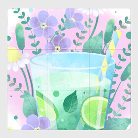 Магнитный плакат 3Х3 с принтом летний напиток в Белгороде, Полимерный материал с магнитным слоем | 9 деталей размером 9*9 см | еда | жара | коктейль | лайм | лед | лето | напиток | свежесть | фрукты | цветы